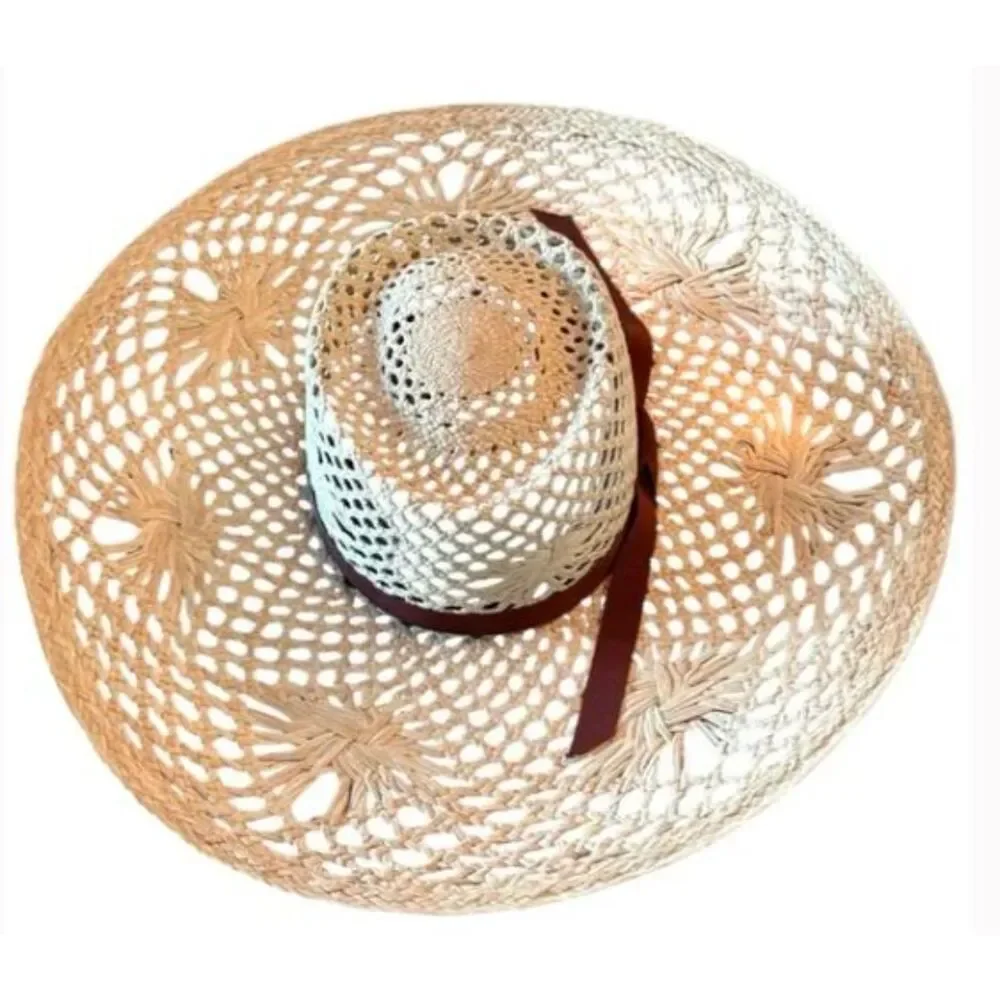Veronica Beard Meringue Raffia Straw Wide Brim Sun Hat Natural S M NWT 298 - Picture 6 of 15